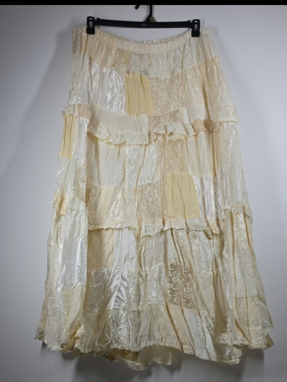 Vintage Alexander Brown Cream Patchwork Lace Tiered Maxi Skirt OS NWT - Picture 9 of 9